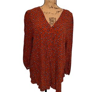 a.n.a. Rust and blue v-neck long sleeves blouse large